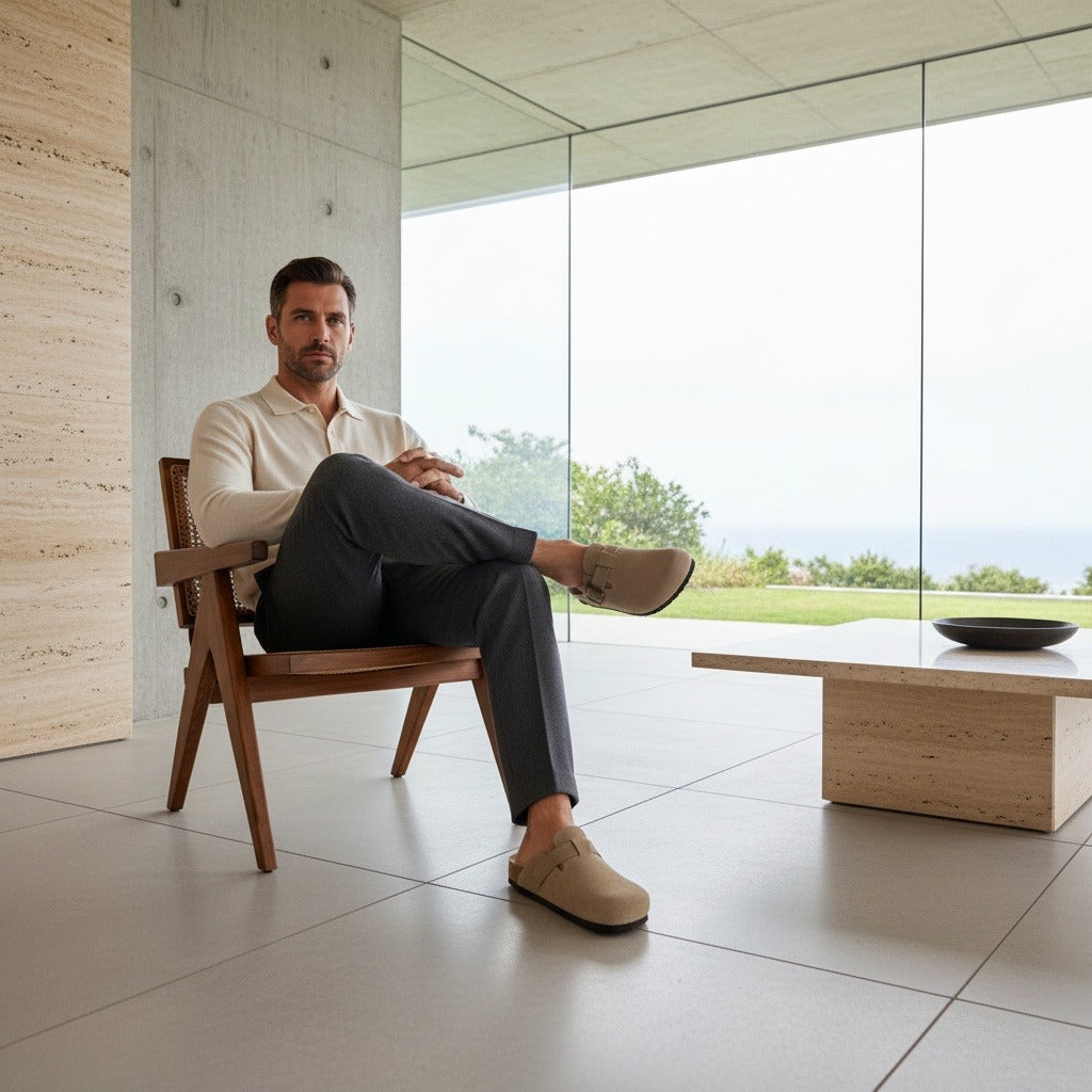 Mens Suede Clogs - Desert Sand - Side Profile