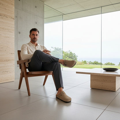Mens Suede Clogs - Desert Sand - Side Profile