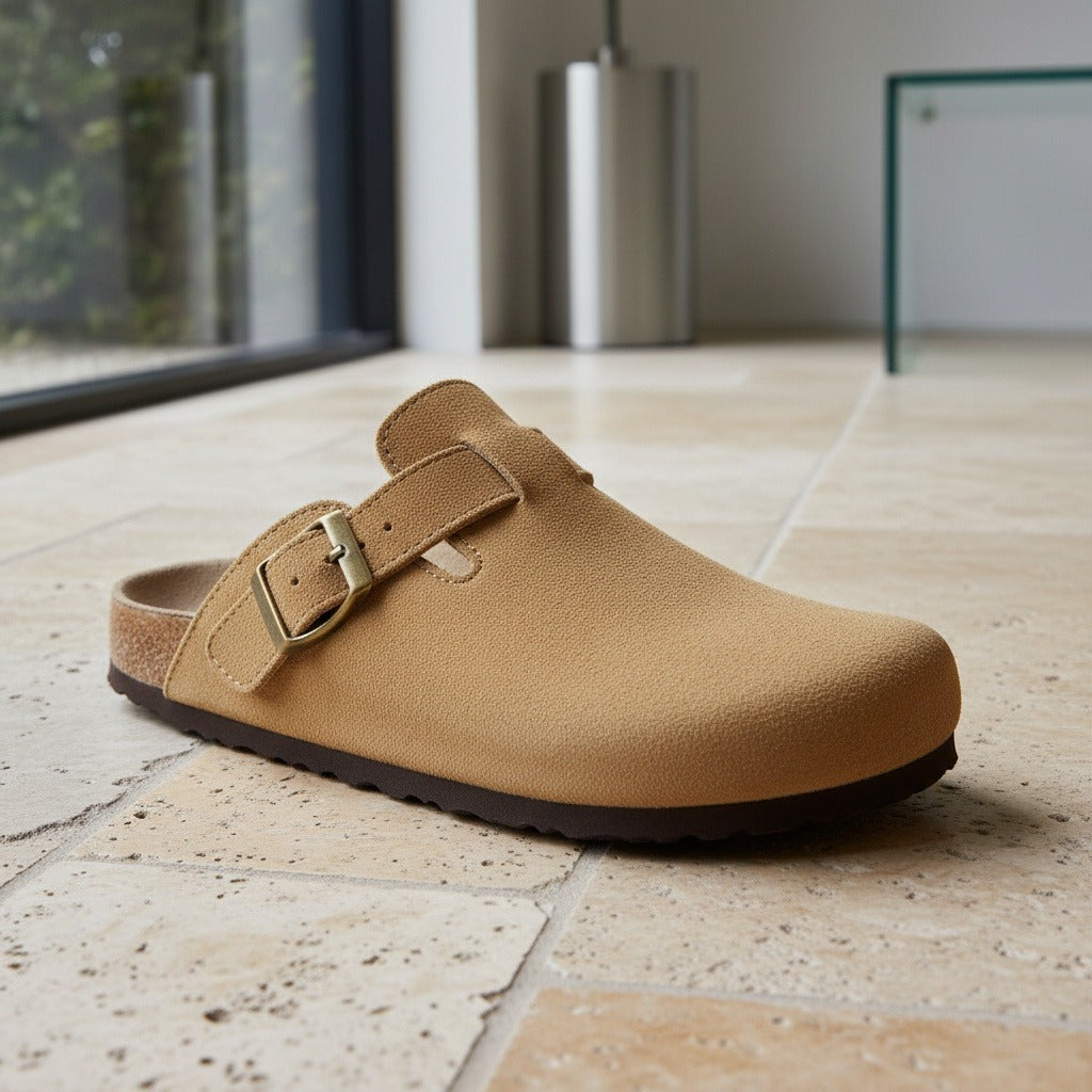 Mens Suede Clogs - Camel Tan - Back View