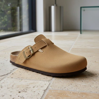 Mens Suede Clogs - Camel Tan - Back View
