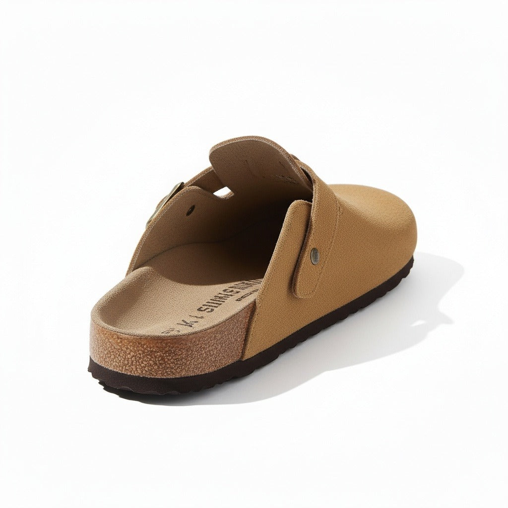 Mens Suede Clogs - Camel Tan - Fabric Detail