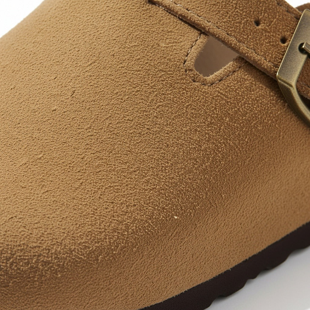 Mens Suede Clogs - Camel Tan - Texture Close Up