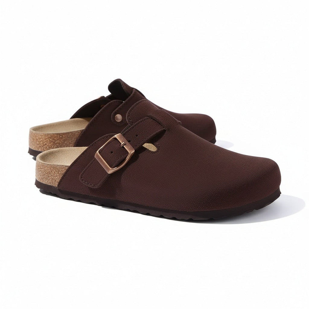 Mens Suede Clogs - Rich Mahogany - Front View