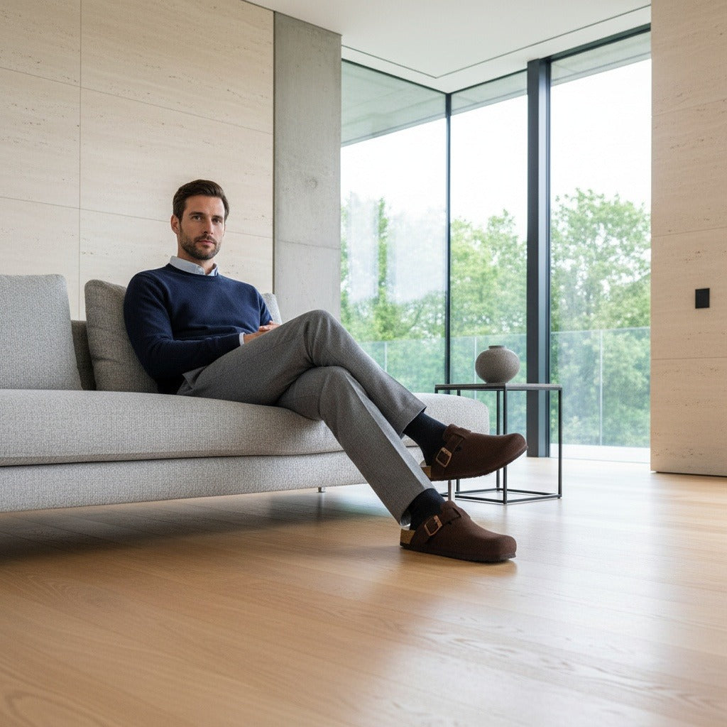 Mens Suede Clogs - Rich Mahogany - Side Profile
