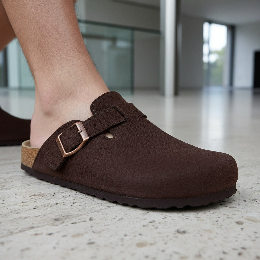 Mens Suede Clogs - Rich Mahogany - Back View