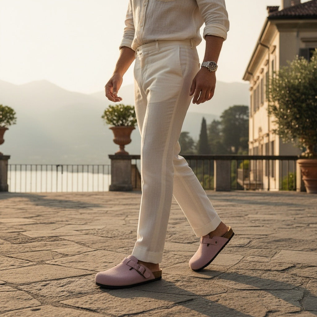 Mens Suede Clogs - Dusty Rose - Angled Shot