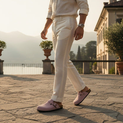 Mens Suede Clogs - Dusty Rose - Angled Shot