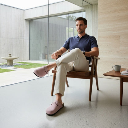 Mens Suede Clogs - Dusty Rose - Side Profile