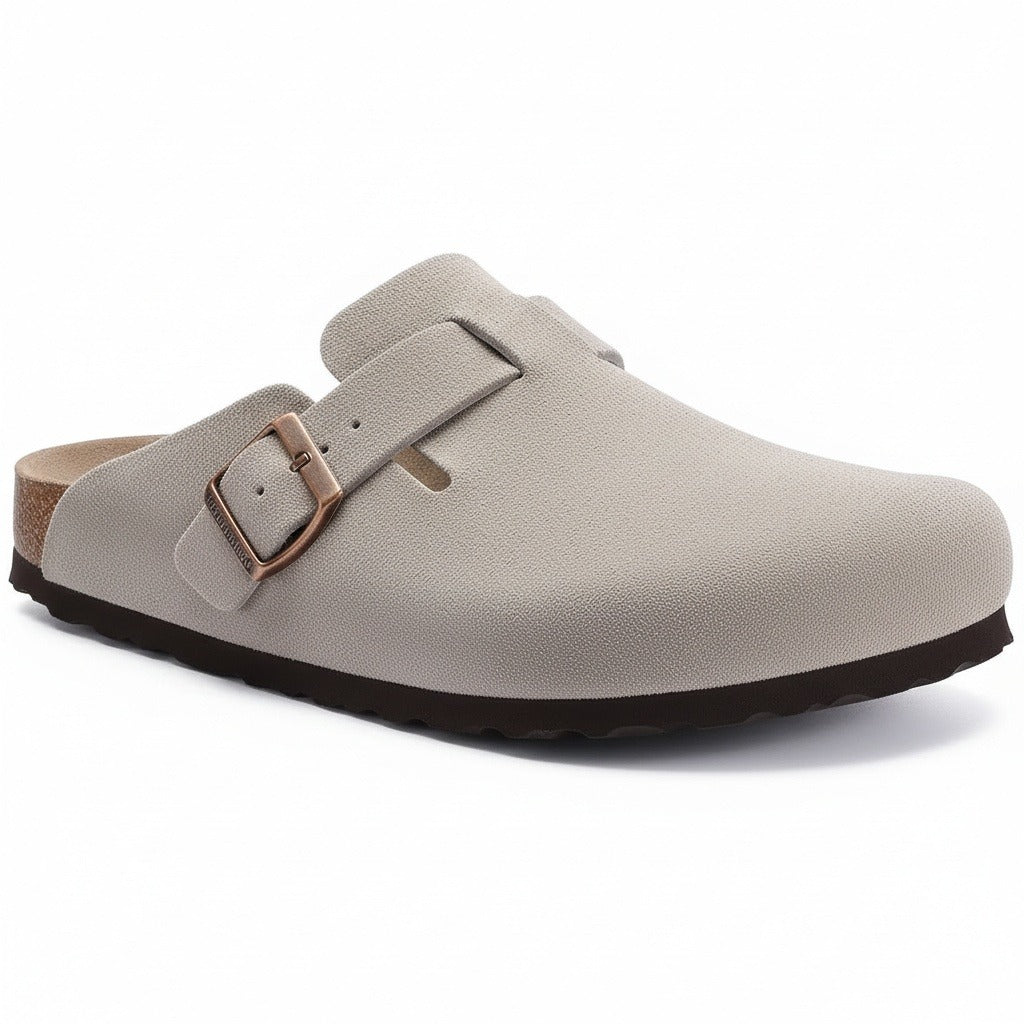 Mens Suede Clogs - Stone Gray - Front View