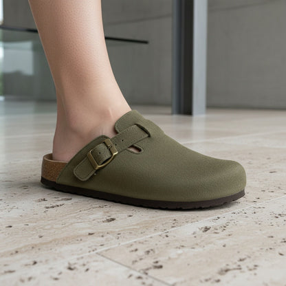 Mens Suede Clogs - Olive Green - Back View