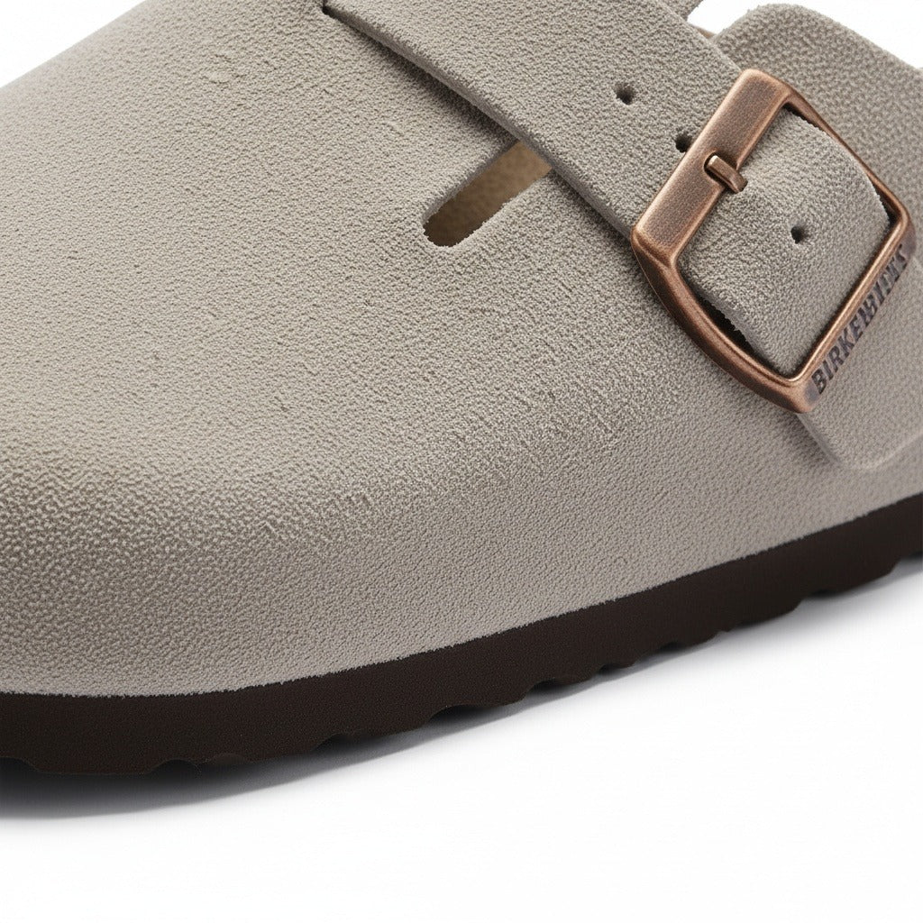 Mens Suede Clogs - Stone Gray - Texture Close Up
