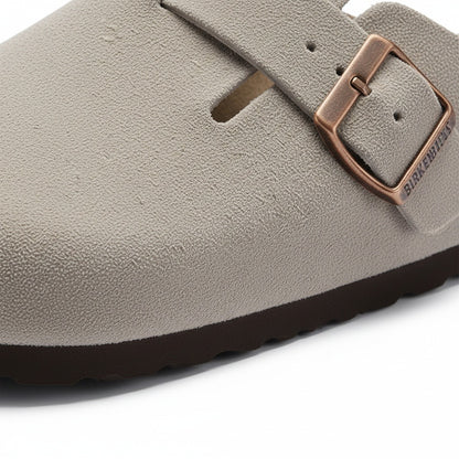 Mens Suede Clogs - Stone Gray - Texture Close Up