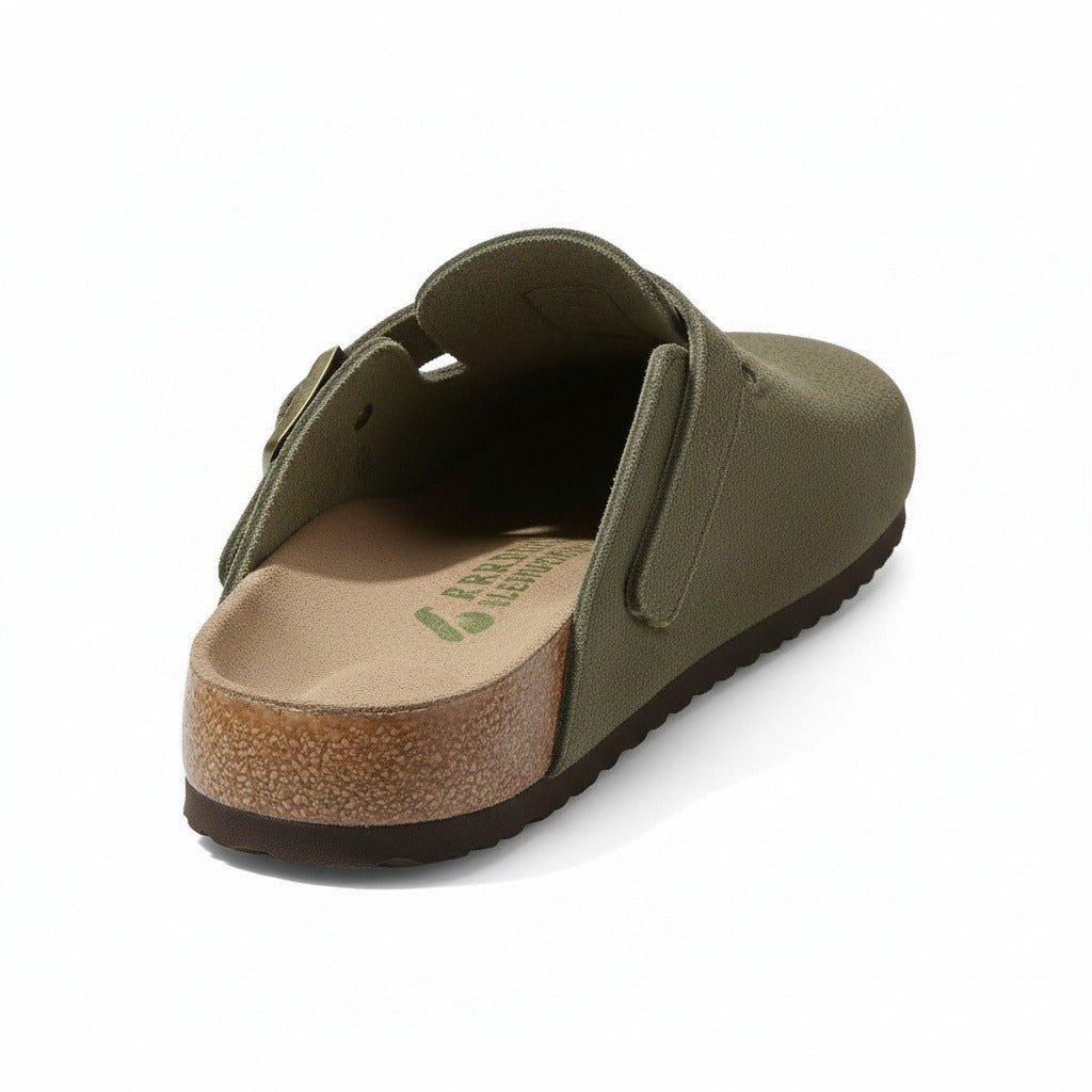 Mens Suede Clogs - Olive Green - Fabric Detail