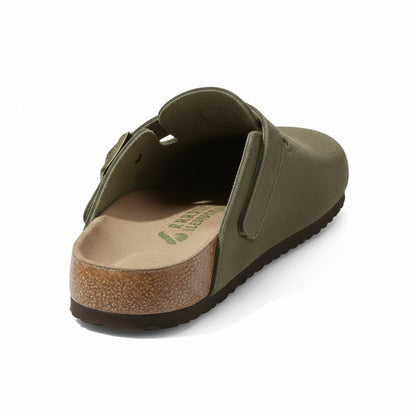 Mens Suede Clogs - Olive Green - Fabric Detail