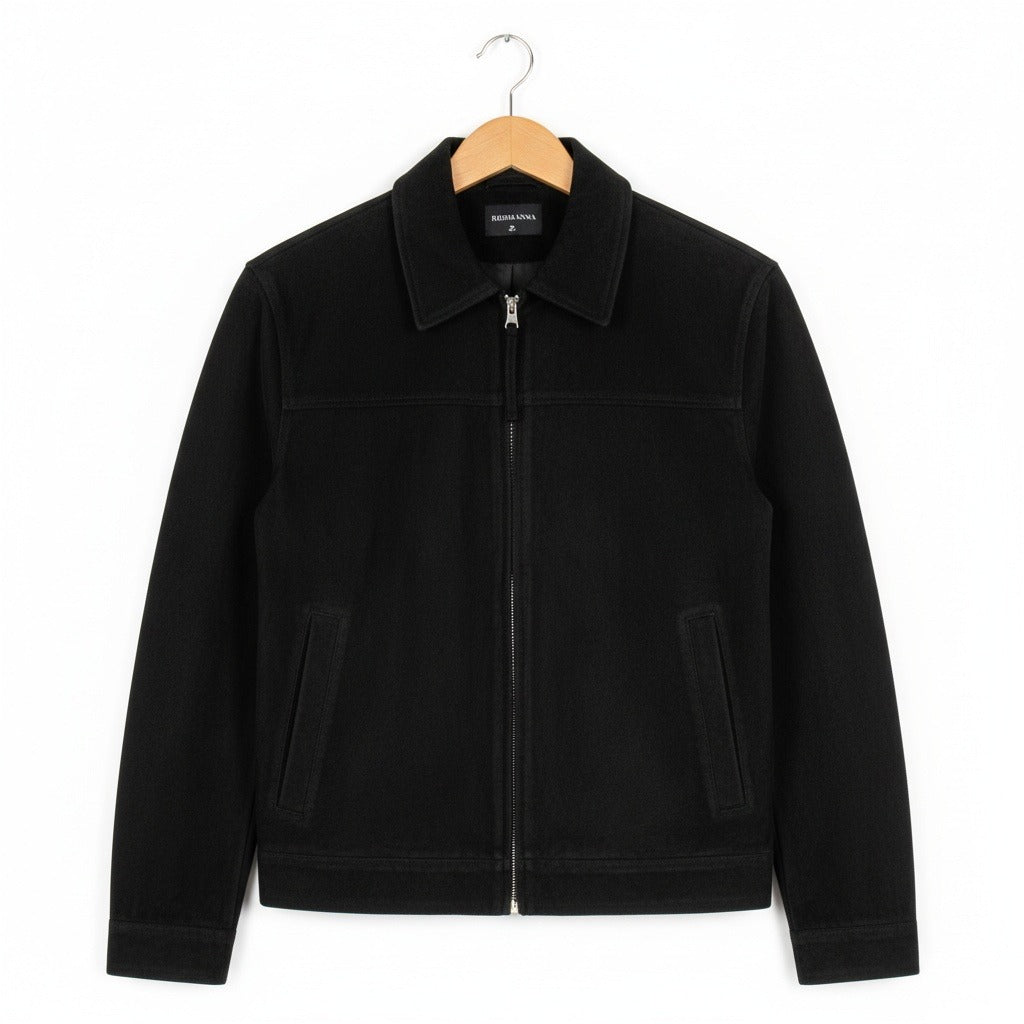Mens Suede Jacket Black Harrington - Black - Front View
