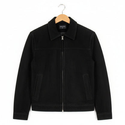 Mens Suede Jacket Black Harrington - Black - Front View