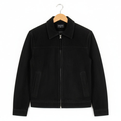 Mens Suede Jacket Black Harrington - Black - Front View