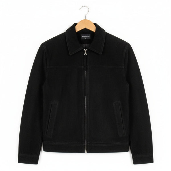 Mens Suede Jacket Black Harrington - Black - Front View