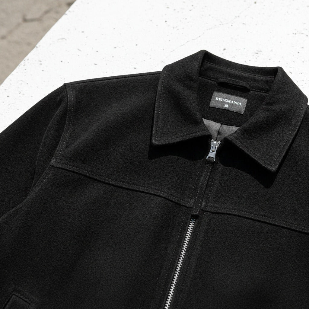 Mens Suede Jacket Black Harrington - Black - Back View