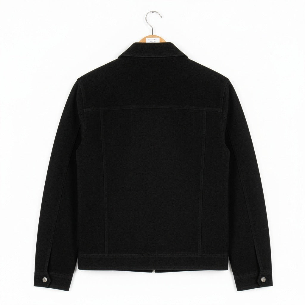 Mens Suede Jacket Black Harrington - Black - Fabric Detail