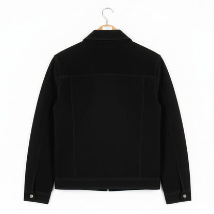 Mens Suede Jacket Black Harrington - Black - Fabric Detail