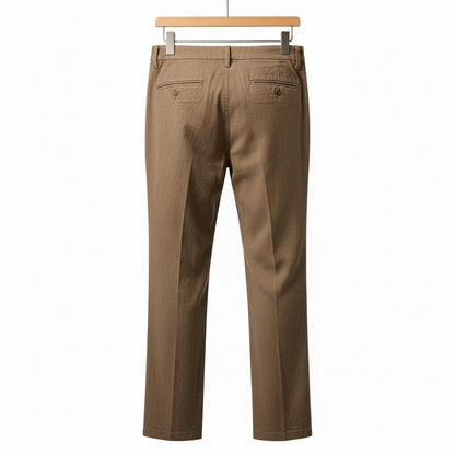 Men's Summer Linen Trousers - Russet Brown - Fabric Detail