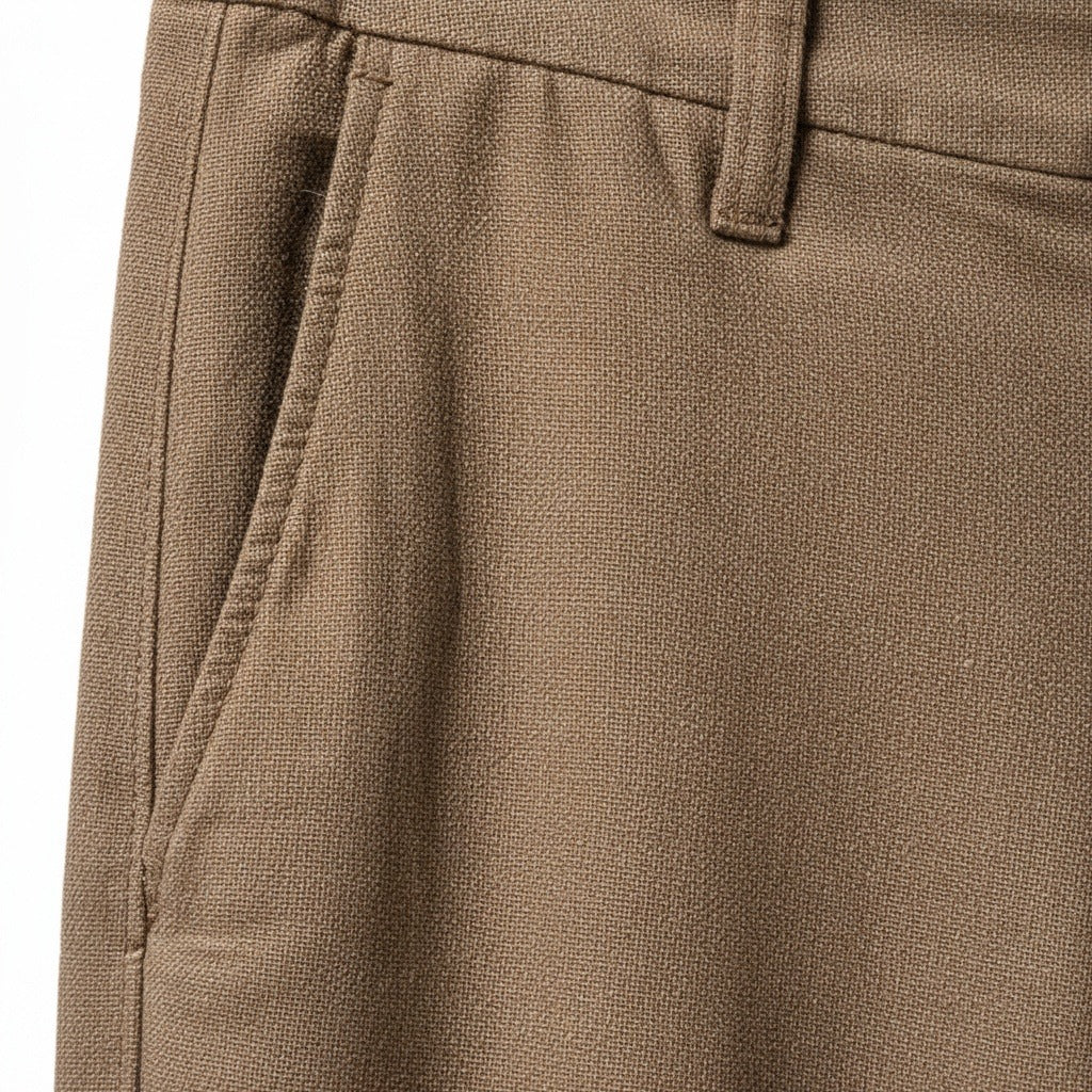 Men's Summer Linen Trousers - Russet Brown - Texture Close Up