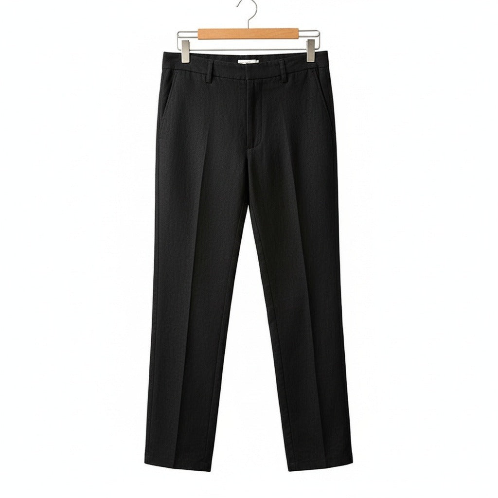 Men's Summer Linen Trousers - Charcoal Black - Front View