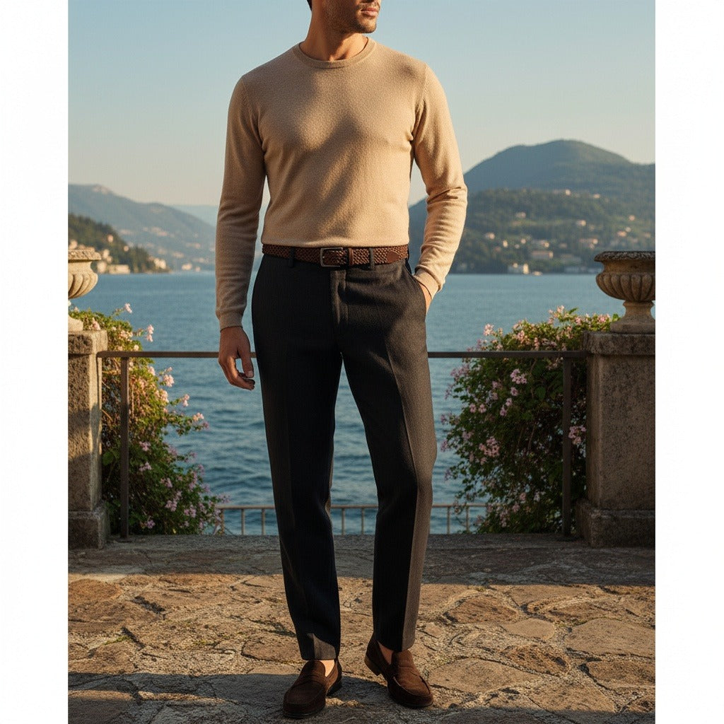 Men's Summer Linen Trousers - Charcoal Black - Angled Shot