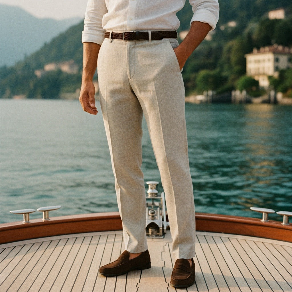 Men's Summer Linen Trousers - Light Gray - Angled Shot