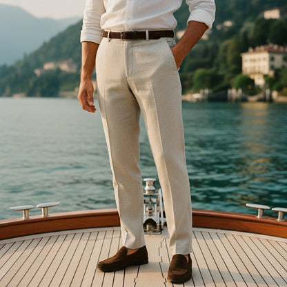 Men's Summer Linen Trousers - Light Gray - Angled Shot