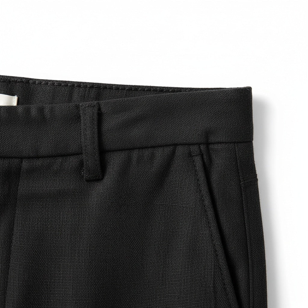 Men's Summer Linen Trousers - Charcoal Black - Texture Close Up