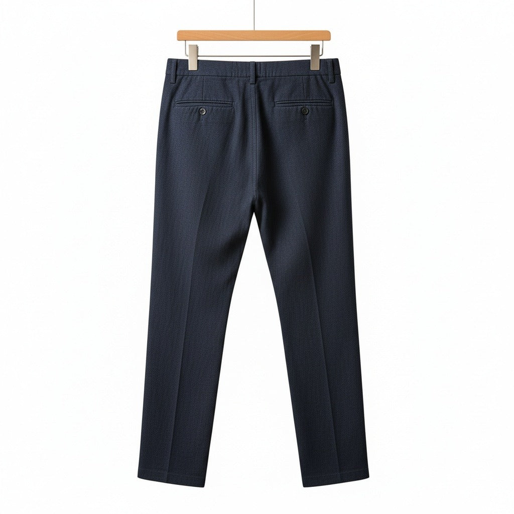 Men's Summer Linen Trousers - Midnight Blue - Fabric Detail