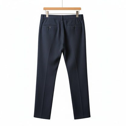 Men's Summer Linen Trousers - Midnight Blue - Fabric Detail