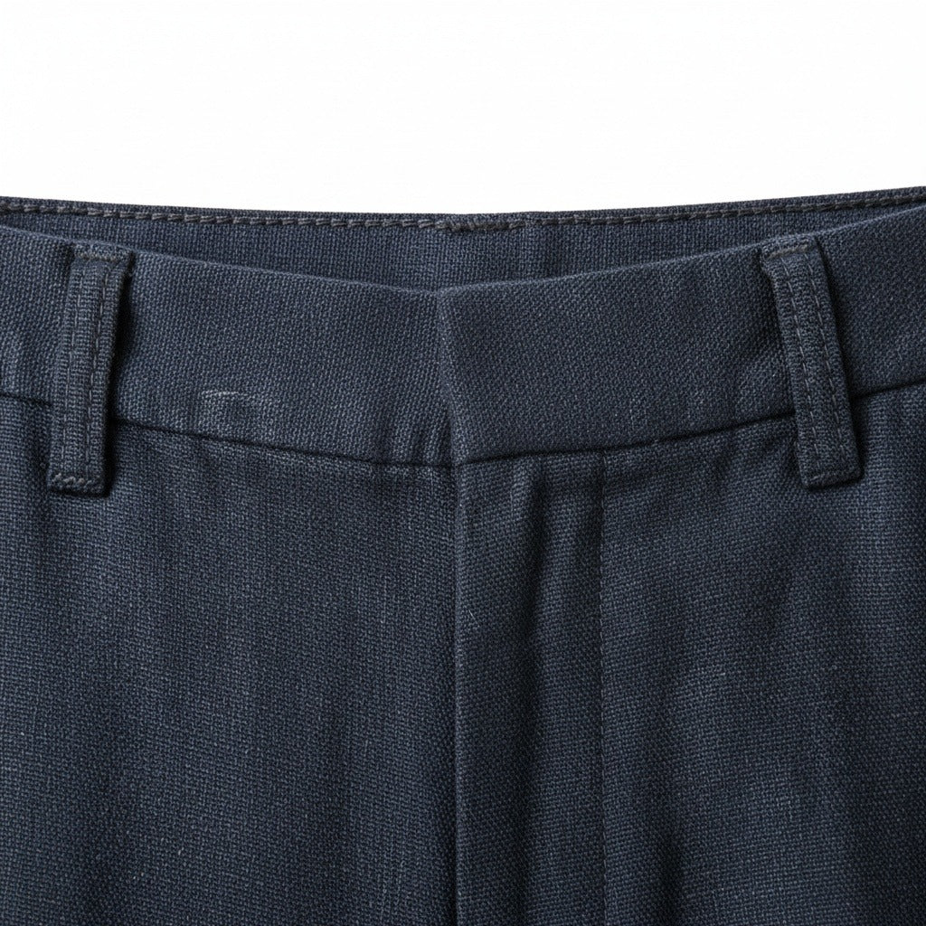 Men's Summer Linen Trousers - Midnight Blue - Texture Close Up