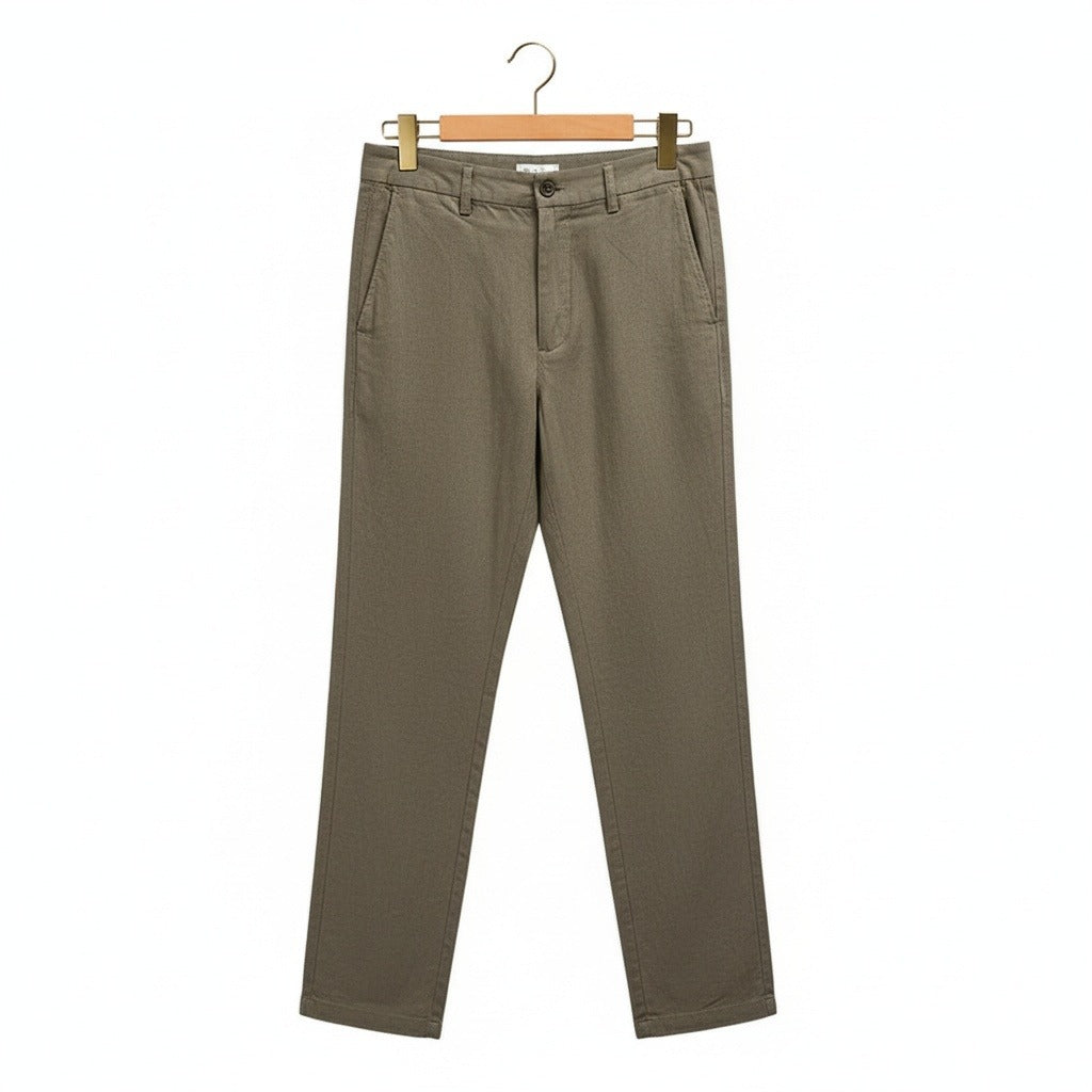 Men's Summer Linen Trousers - Olive Drab - Front View