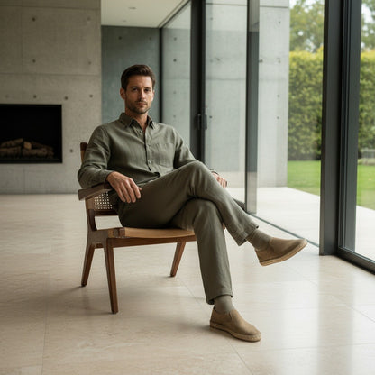 Men's Summer Linen Trousers - Olive Drab - Side Profile