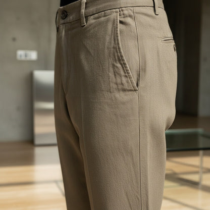 Men's Summer Linen Trousers - Olive Drab - Back View