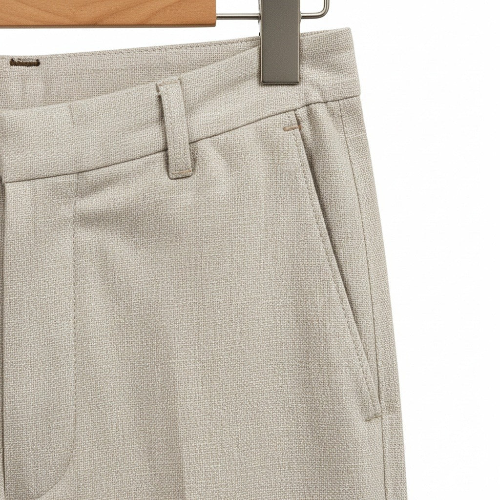 Men's Summer Linen Trousers - Light Gray - Texture Close Up
