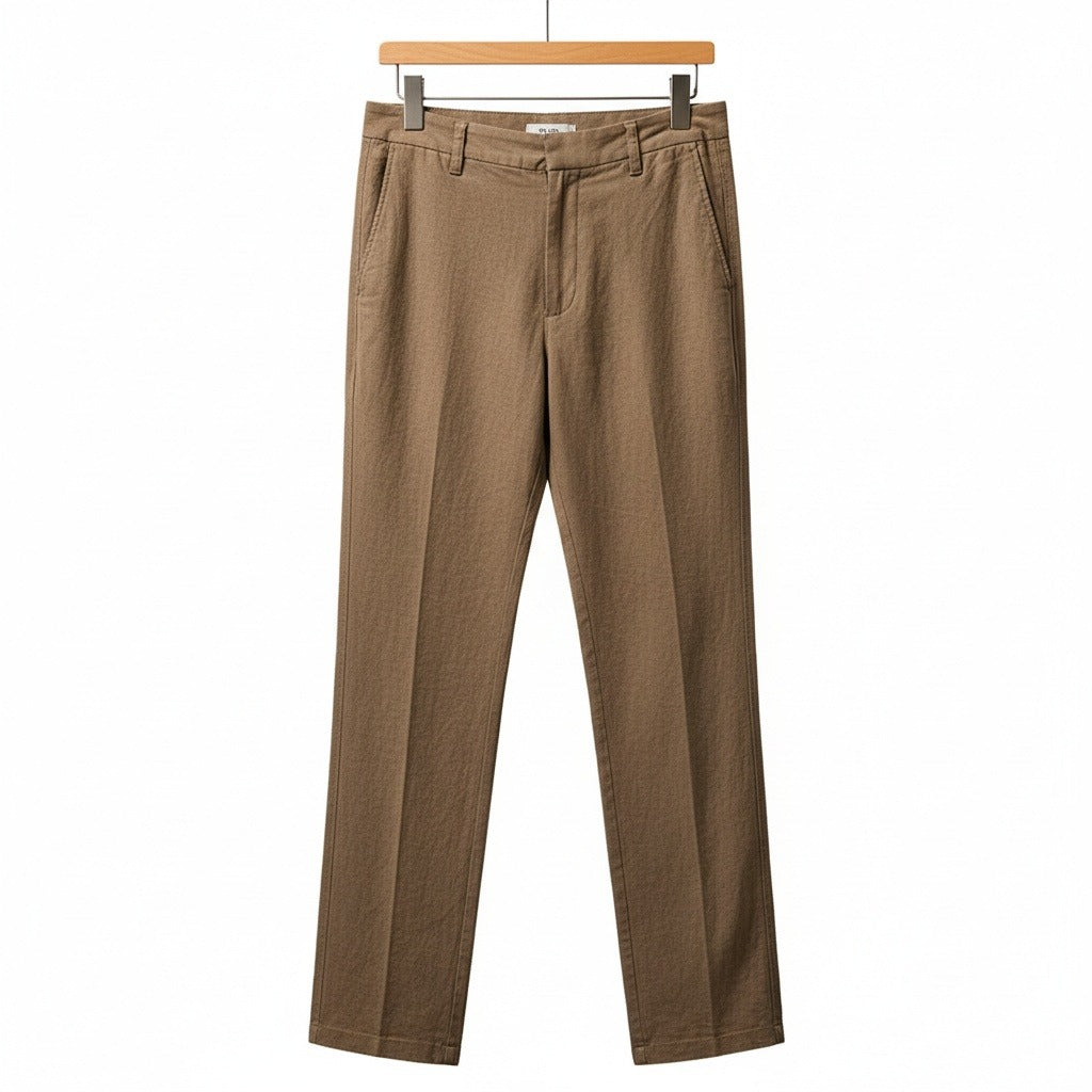 Men's Summer Linen Trousers - Russet Brown - Front View