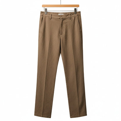 Men's Summer Linen Trousers - Russet Brown - Front View