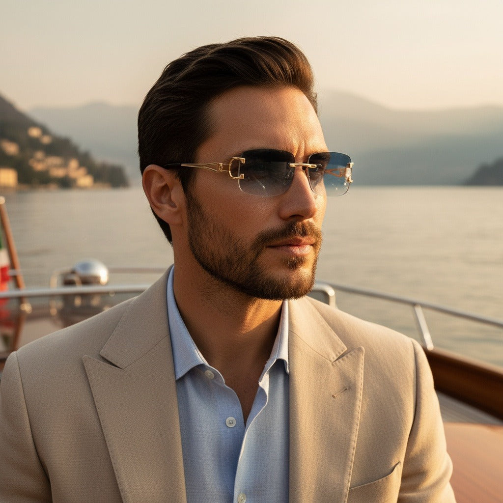 Men's Sunglasses Vintage - Gradient Blue - Angled Shot