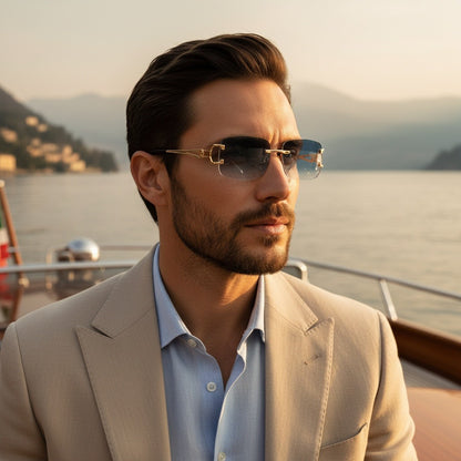 Men's Sunglasses Vintage - Gradient Blue - Angled Shot