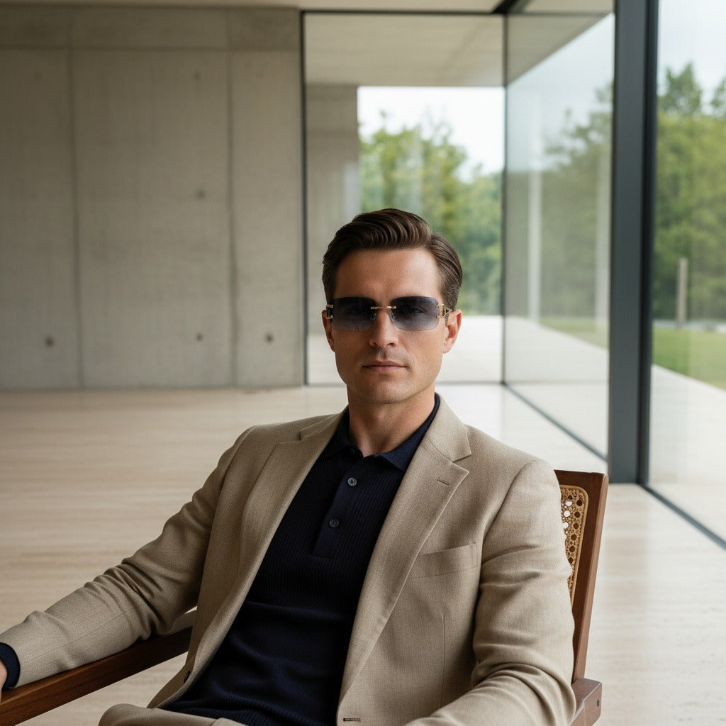 Men's Sunglasses Vintage - Gradient Blue - Side Profile