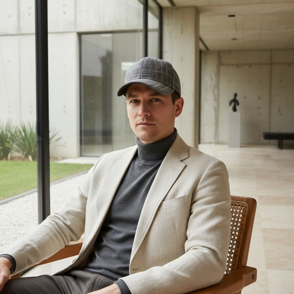 Mens Tartan Caps - Prince Of Wales Check - Side Profile