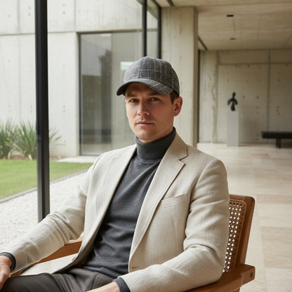 Mens Tartan Caps - Prince Of Wales Check - Side Profile