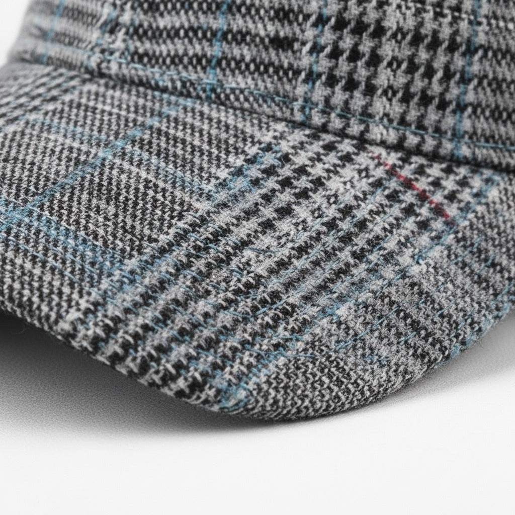 Mens Tartan Caps - Prince Of Wales Check - Texture Close Up