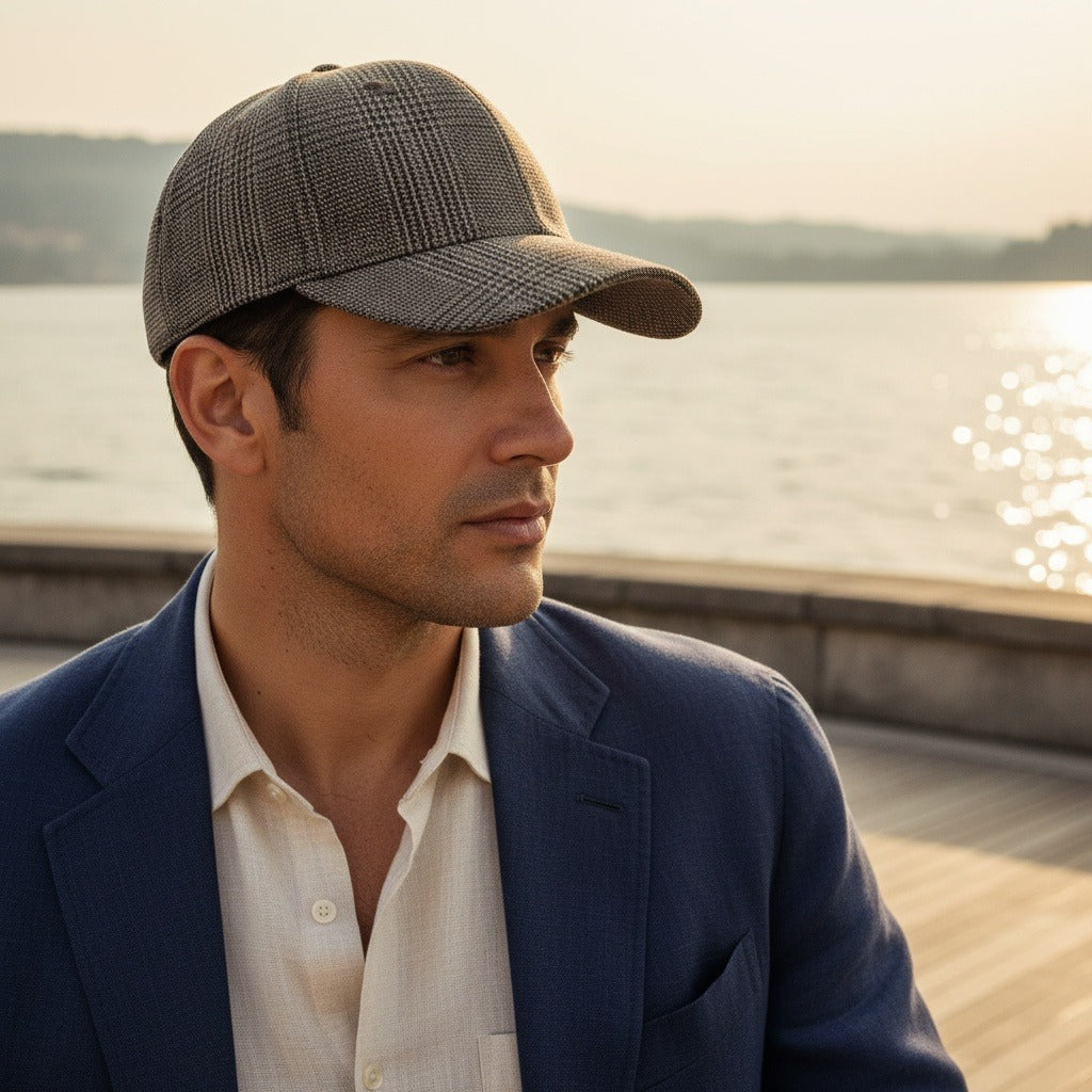 Mens Tartan Caps - Houndstooth - Angled Shot