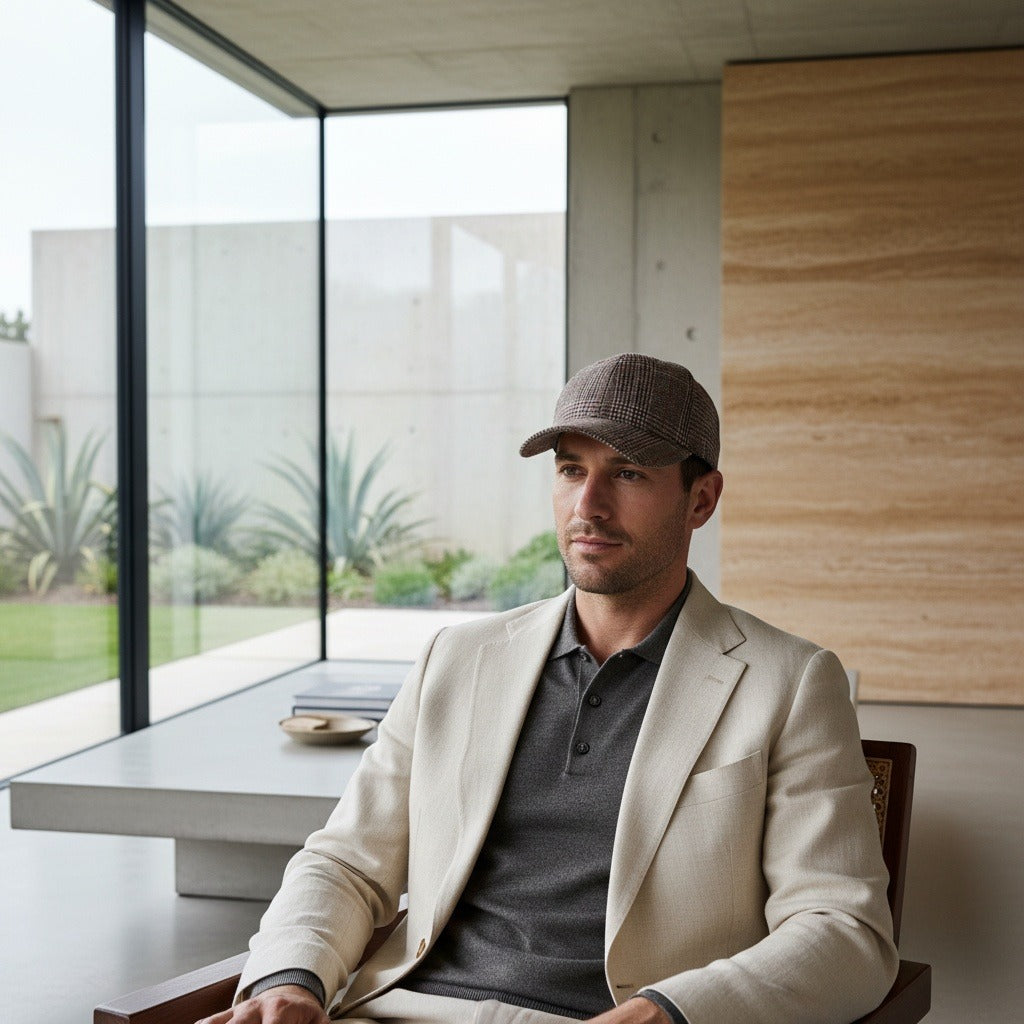 Mens Tartan Caps - Glen Plaid - Side Profile