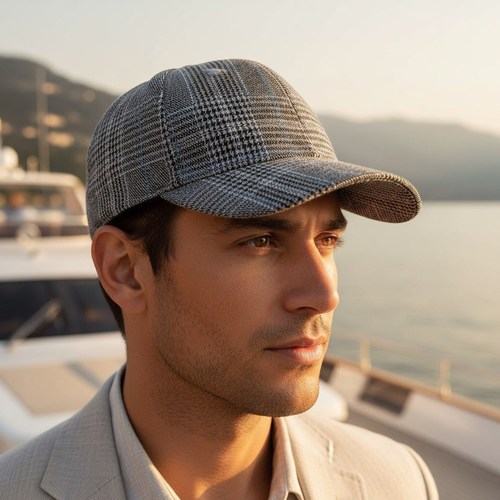 Mens Tartan Caps - Prince Of Wales Check - Angled Shot
